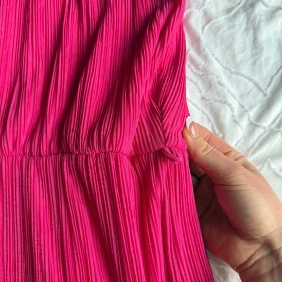 Miss Selfridge Pink Sleeveless Flowy Midi Dress Mesh Neckline - Picture 7 of 7